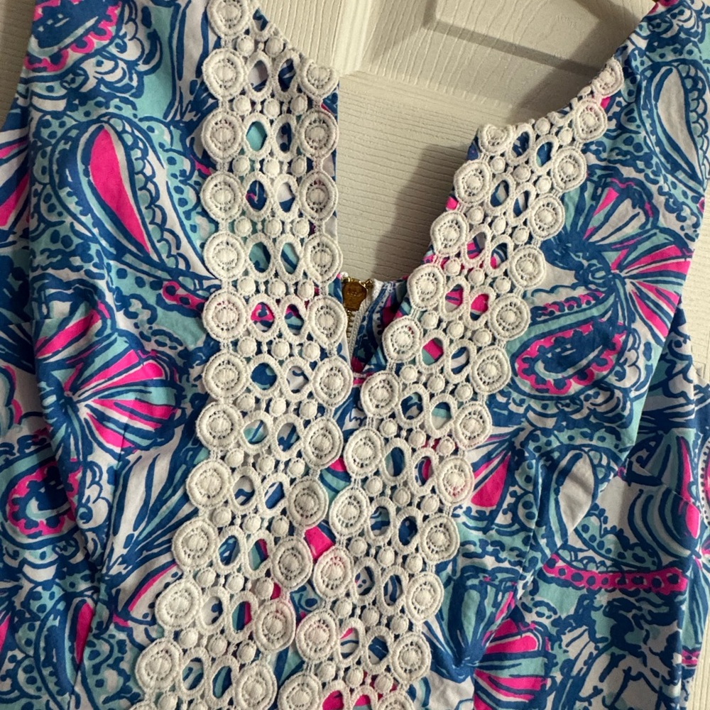 Lilly Pulitzer for Target Blue & Pink Paisley Mini Dress with White Lace Panel - Picture 3 of 4